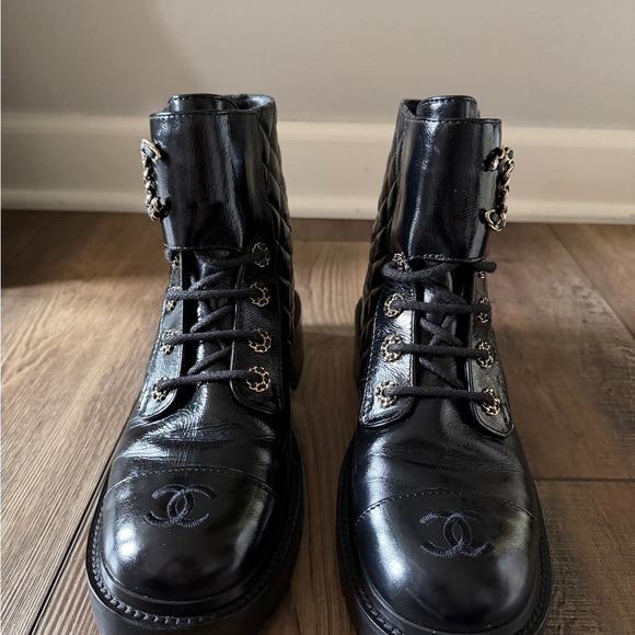 CHANEL Black Quilted Combat Boots - Picture 2 of 9